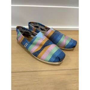 TOMS Shoes Women's Multicolor Striped Canvas Slip On Espadrille Flats Size 38